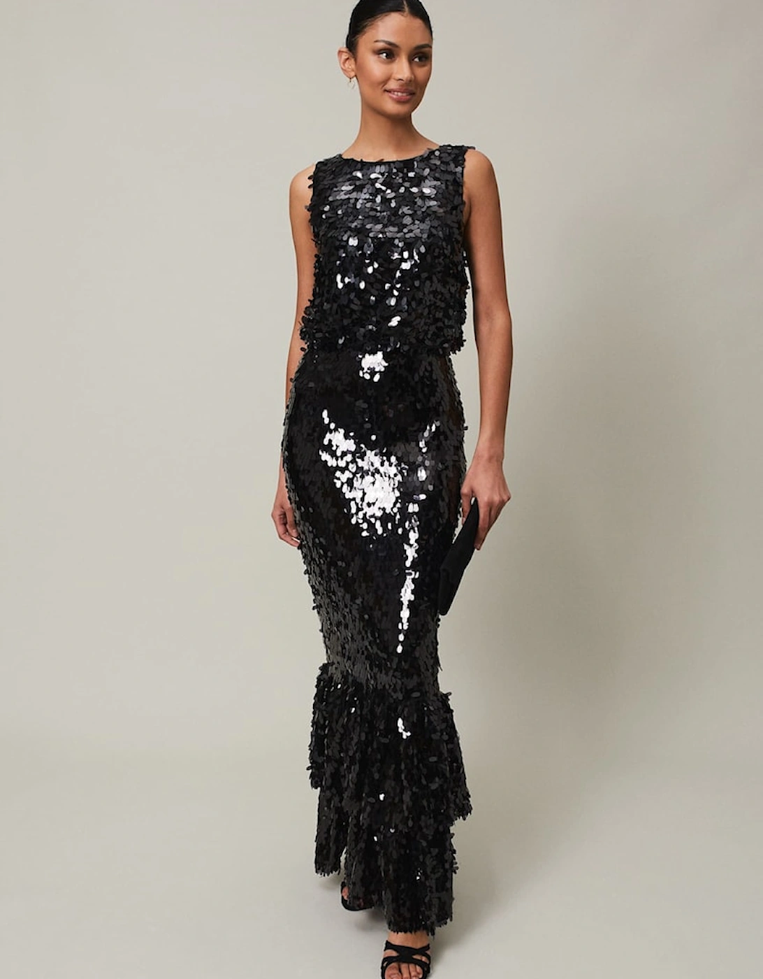 Elena Black Sequin Tiered Maxi Dress, 2 of 1