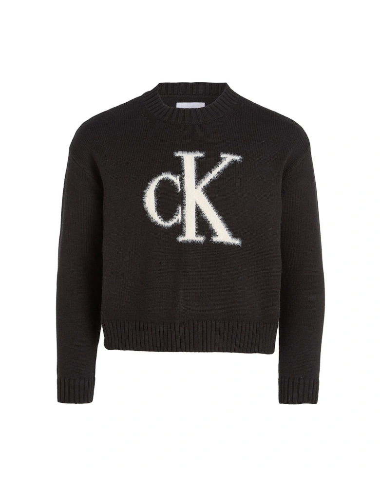 Girls Fluffy Monogram Sweater - CK Black