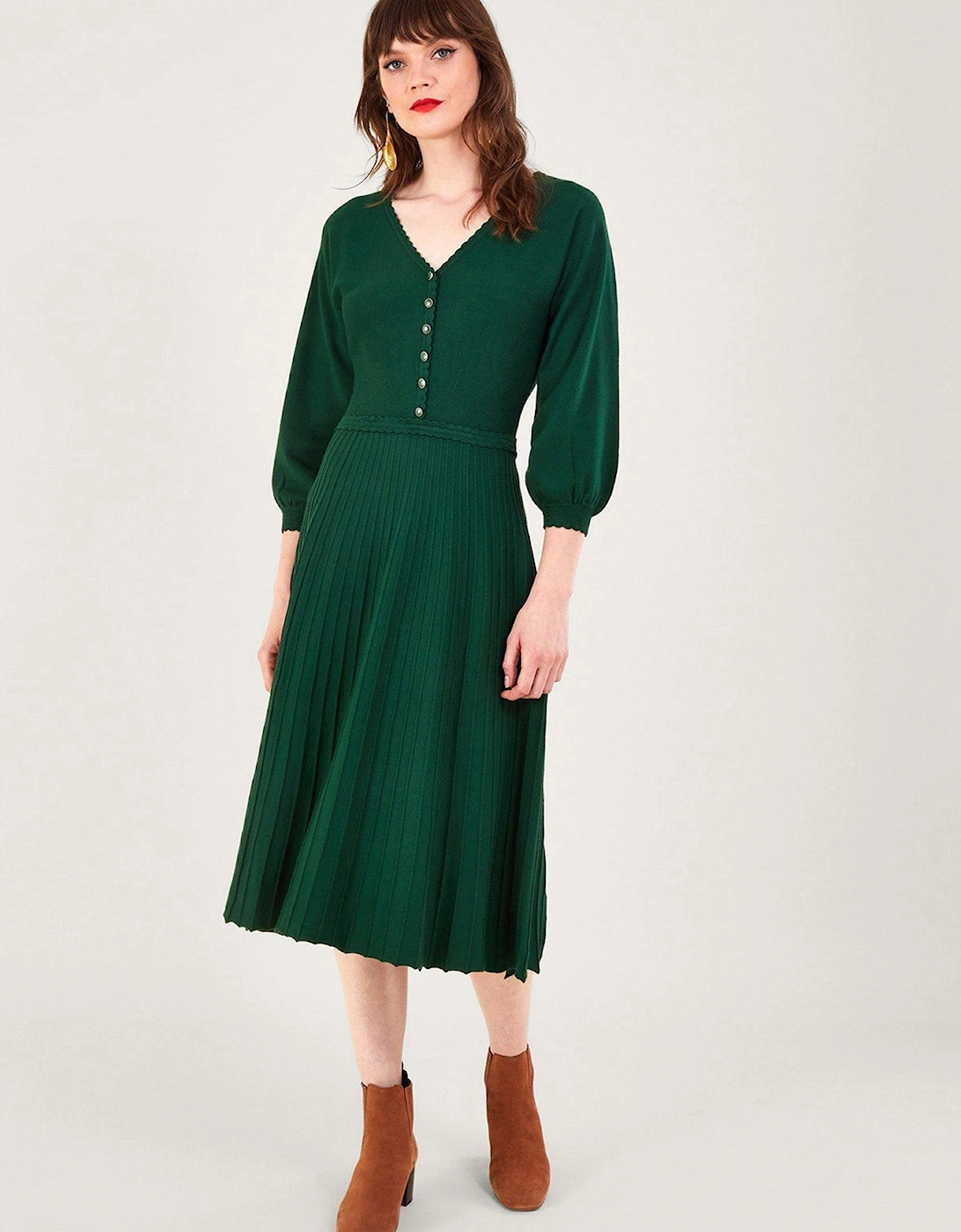V Neck Midi Dress - Green, 2 of 1