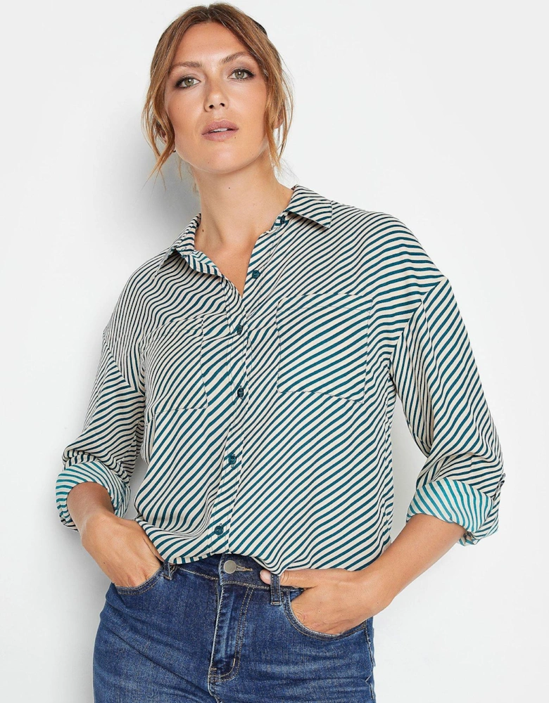 Teal/cream Diagonal Stripe Oversized Shirt