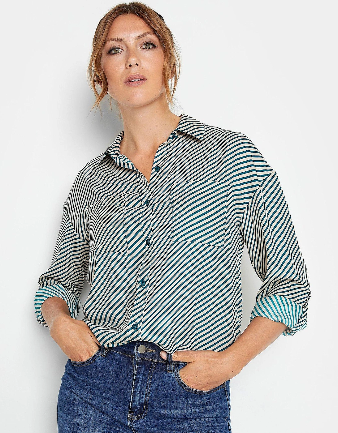 Teal/cream Diagonal Stripe Oversized Shirt, 2 of 1