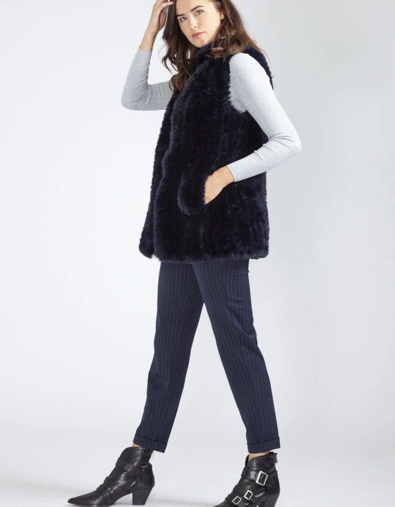 Navy Hand Knitted Faux Fur Gilet