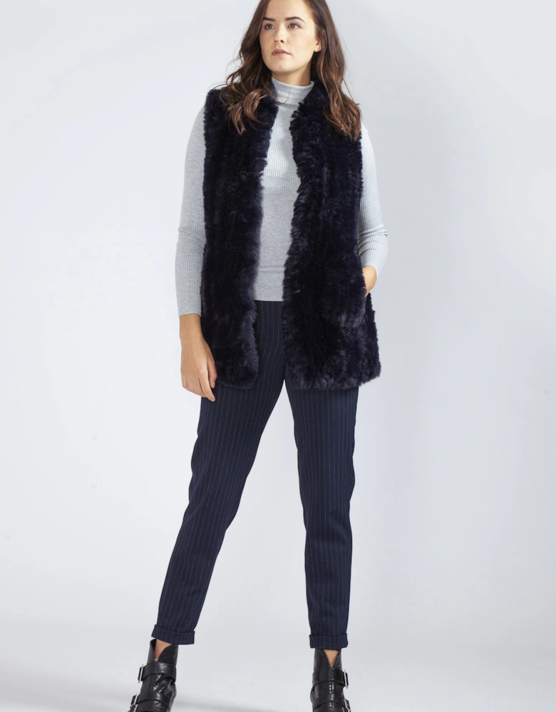 Navy Hand Knitted Faux Fur Gilet