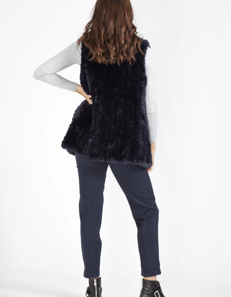 Navy Hand Knitted Faux Fur Gilet