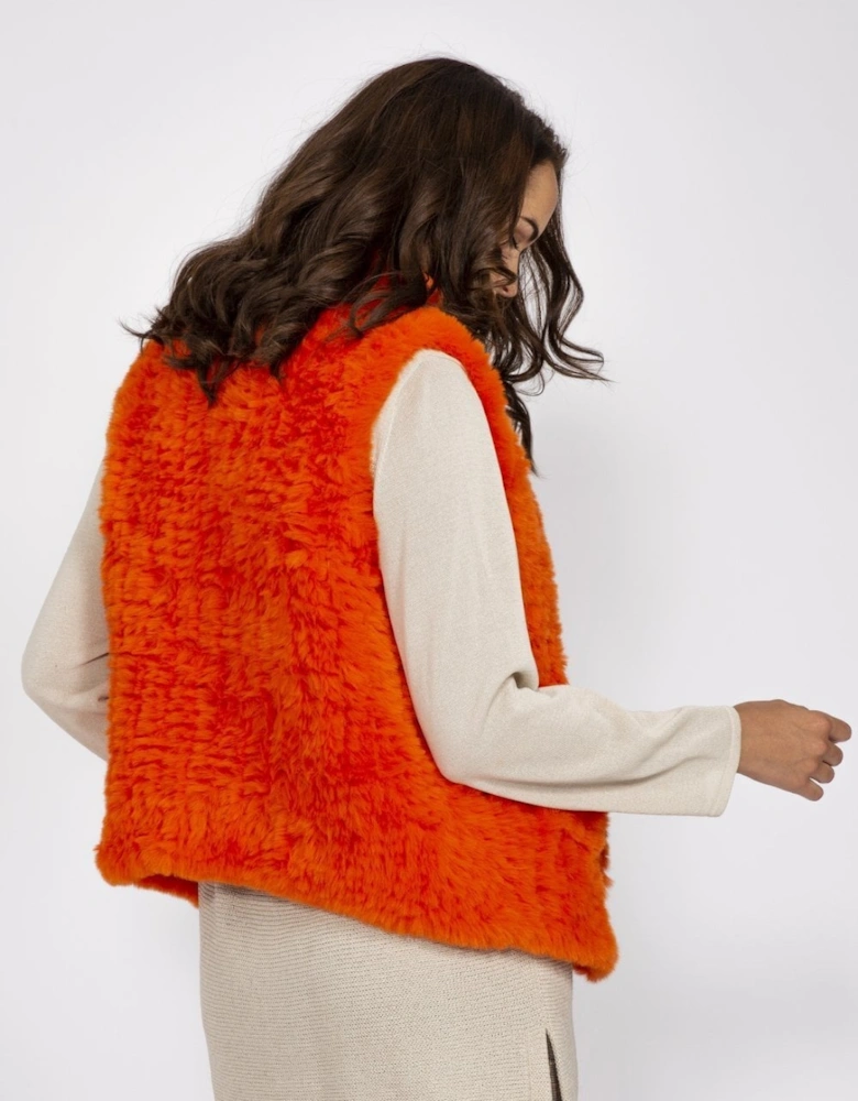 Orange Hand Knitted Faux Fur Gilet