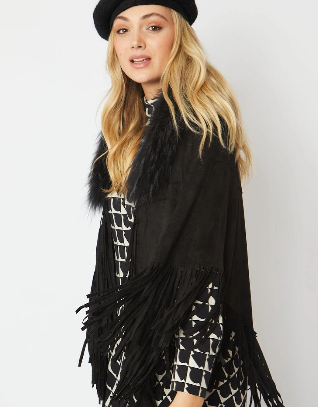 Black Faux Suede Cape