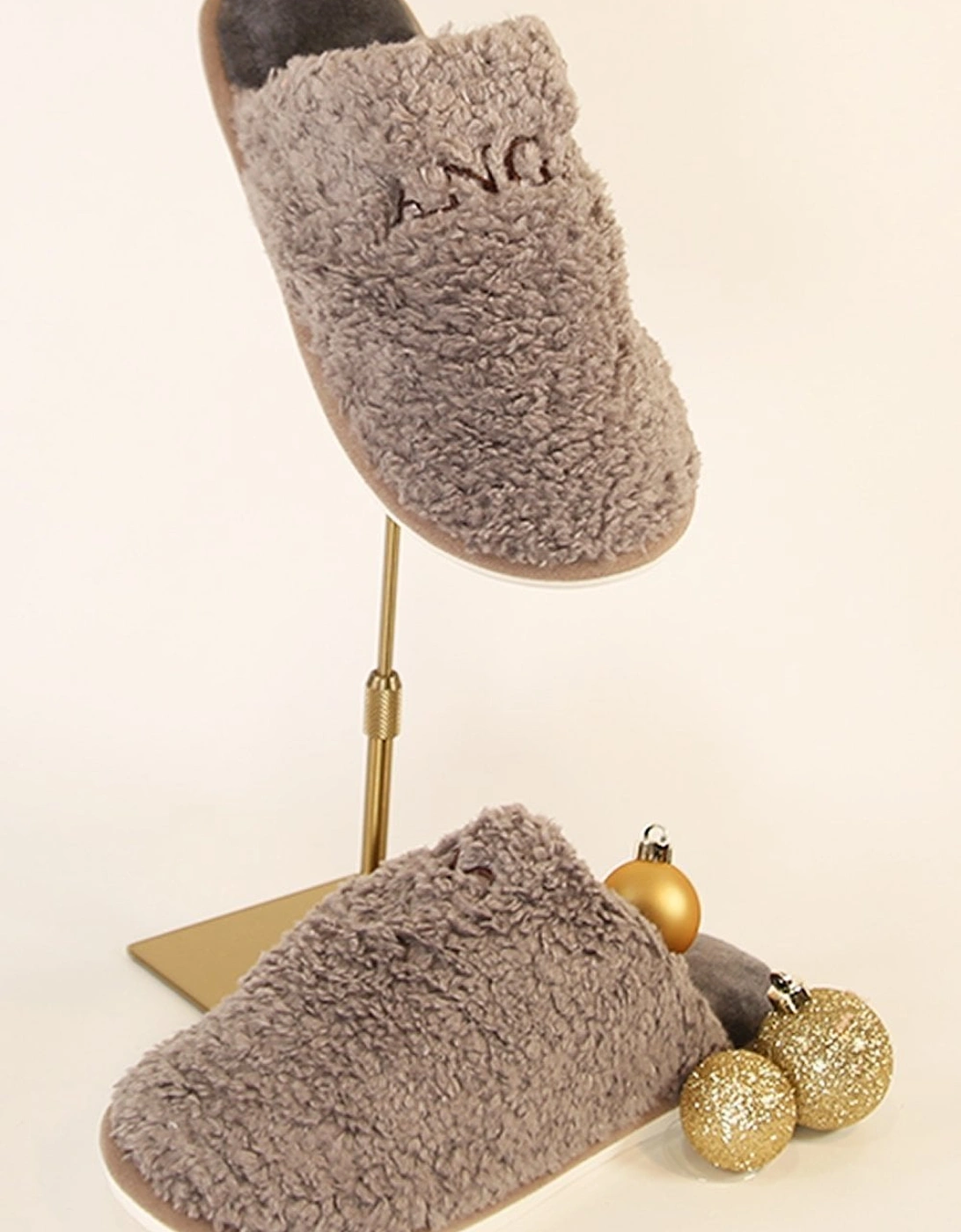 Grey Unisex Faux Fur Slipper, 2 of 1