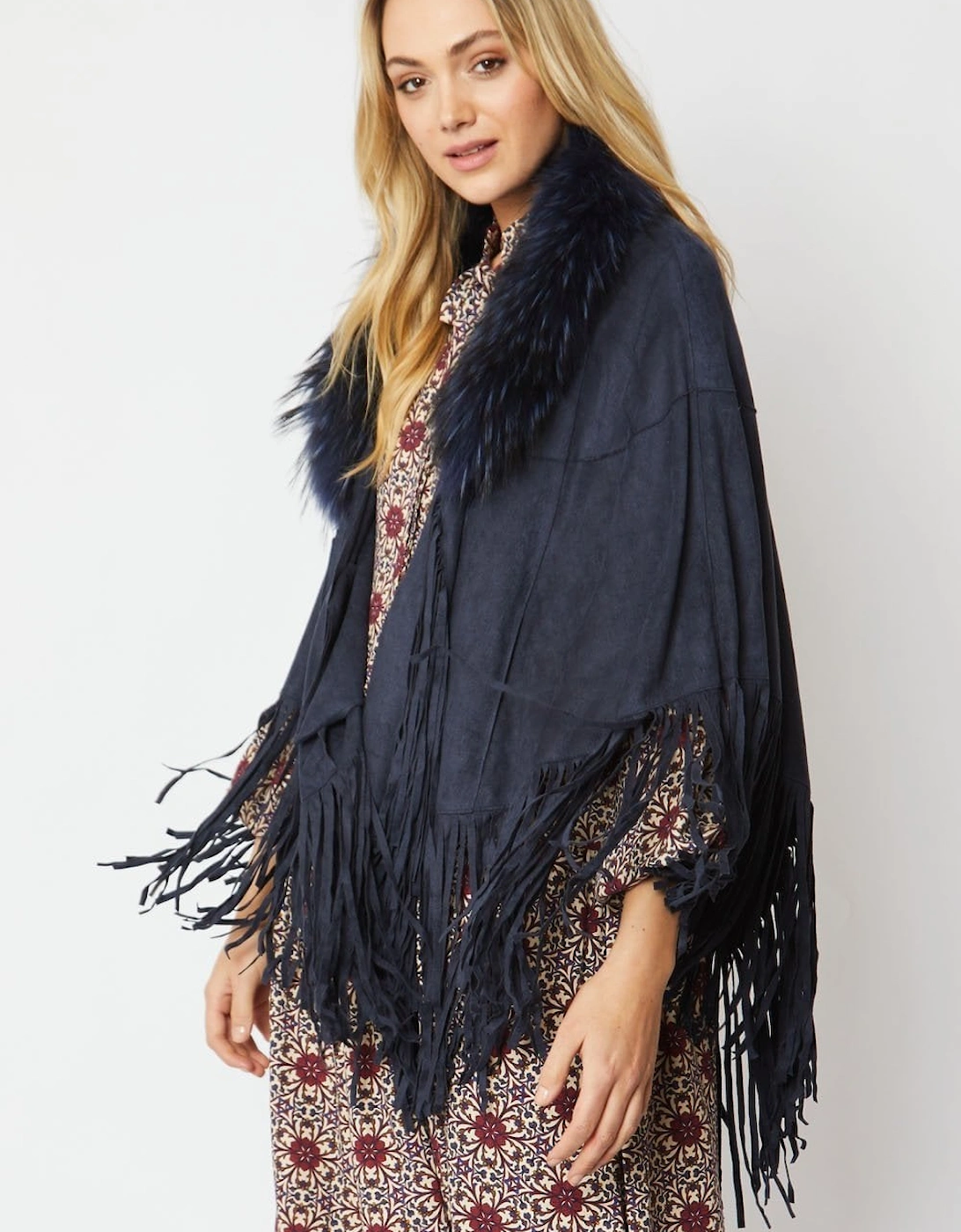 Blue Faux Suede Cape