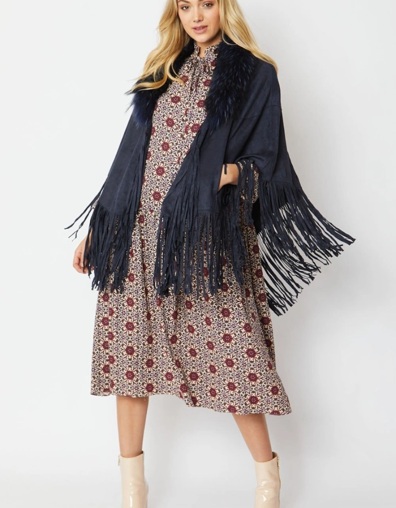 Blue Faux Suede Cape