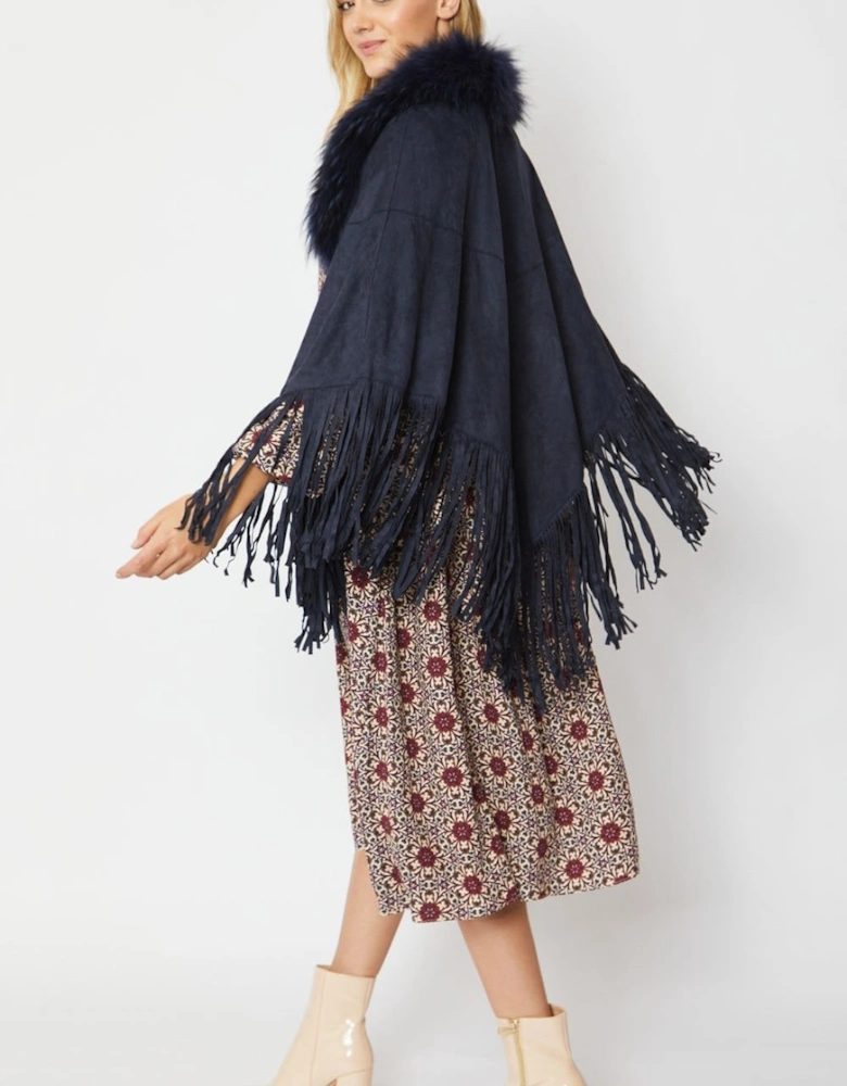 Blue Faux Suede Cape