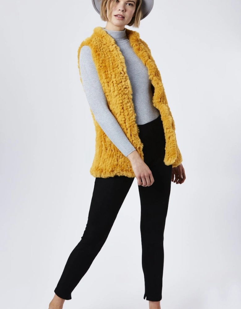 Yellow Hand Knitted Faux Fur Gilet