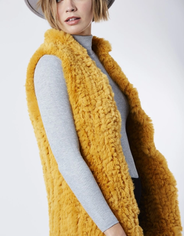 Yellow Hand Knitted Faux Fur Gilet