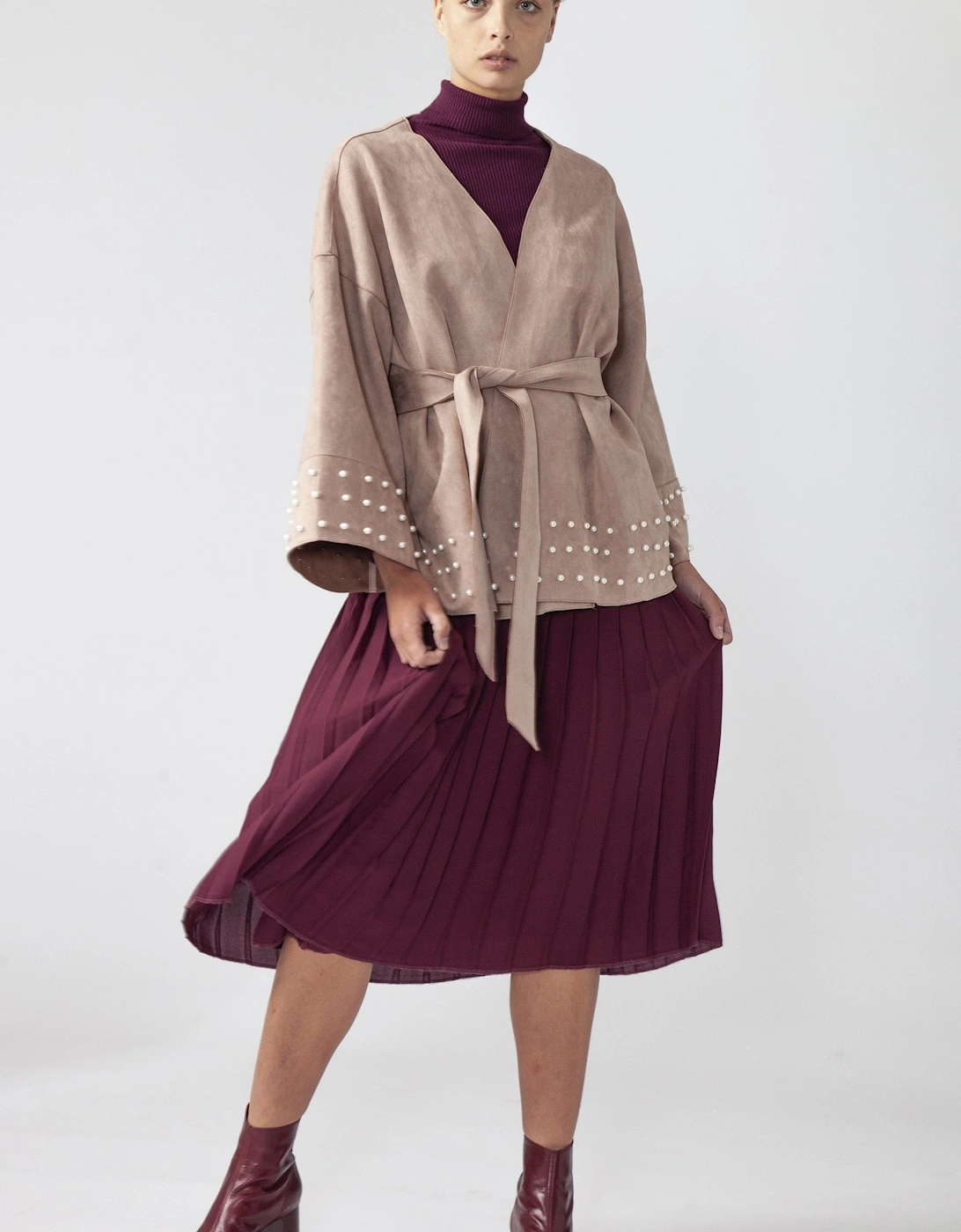 Mocha Faux Suede Wrap Jacket, 4 of 3