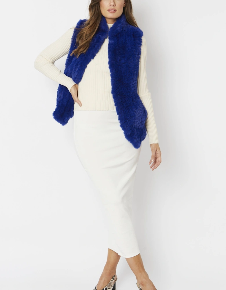 Blue Hand Knitted Faux Fur Gilet