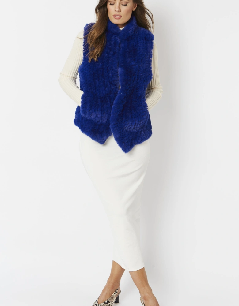 Blue Hand Knitted Faux Fur Gilet