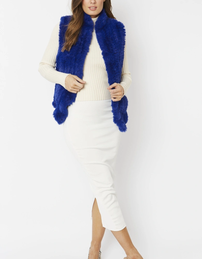Blue Hand Knitted Faux Fur Gilet