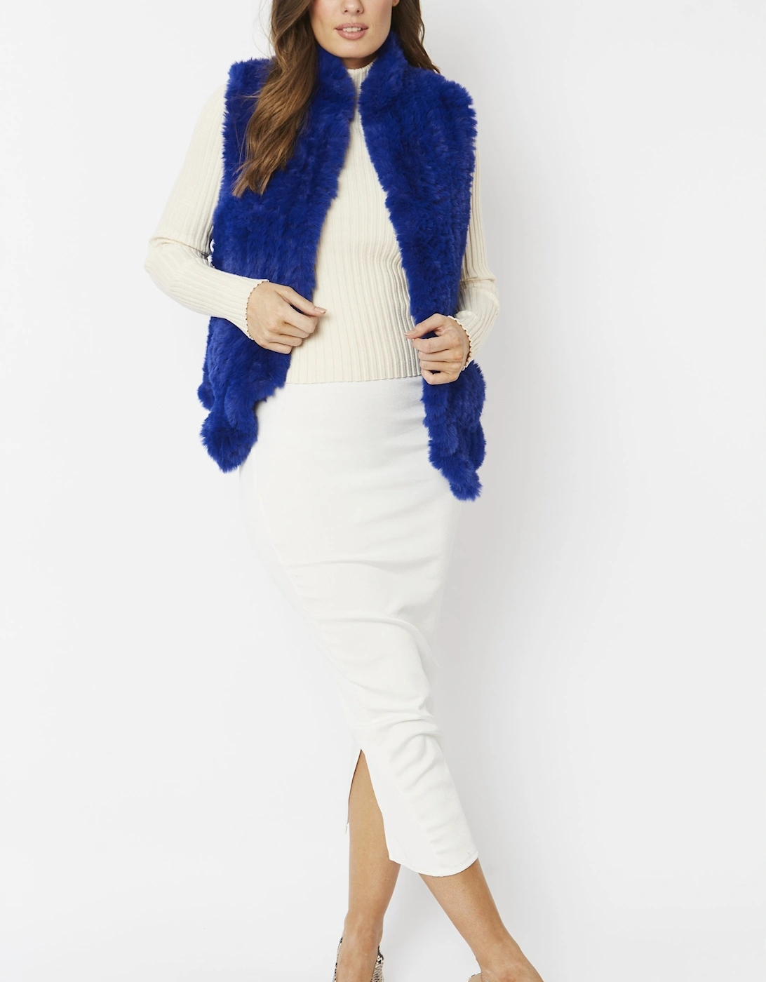 Blue Hand Knitted Faux Fur Gilet, 10 of 9
