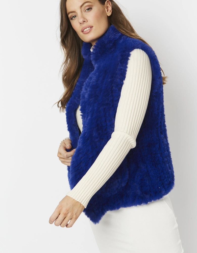 Blue Hand Knitted Faux Fur Gilet