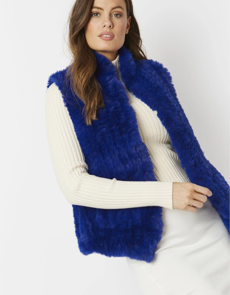 Blue Hand Knitted Faux Fur Gilet