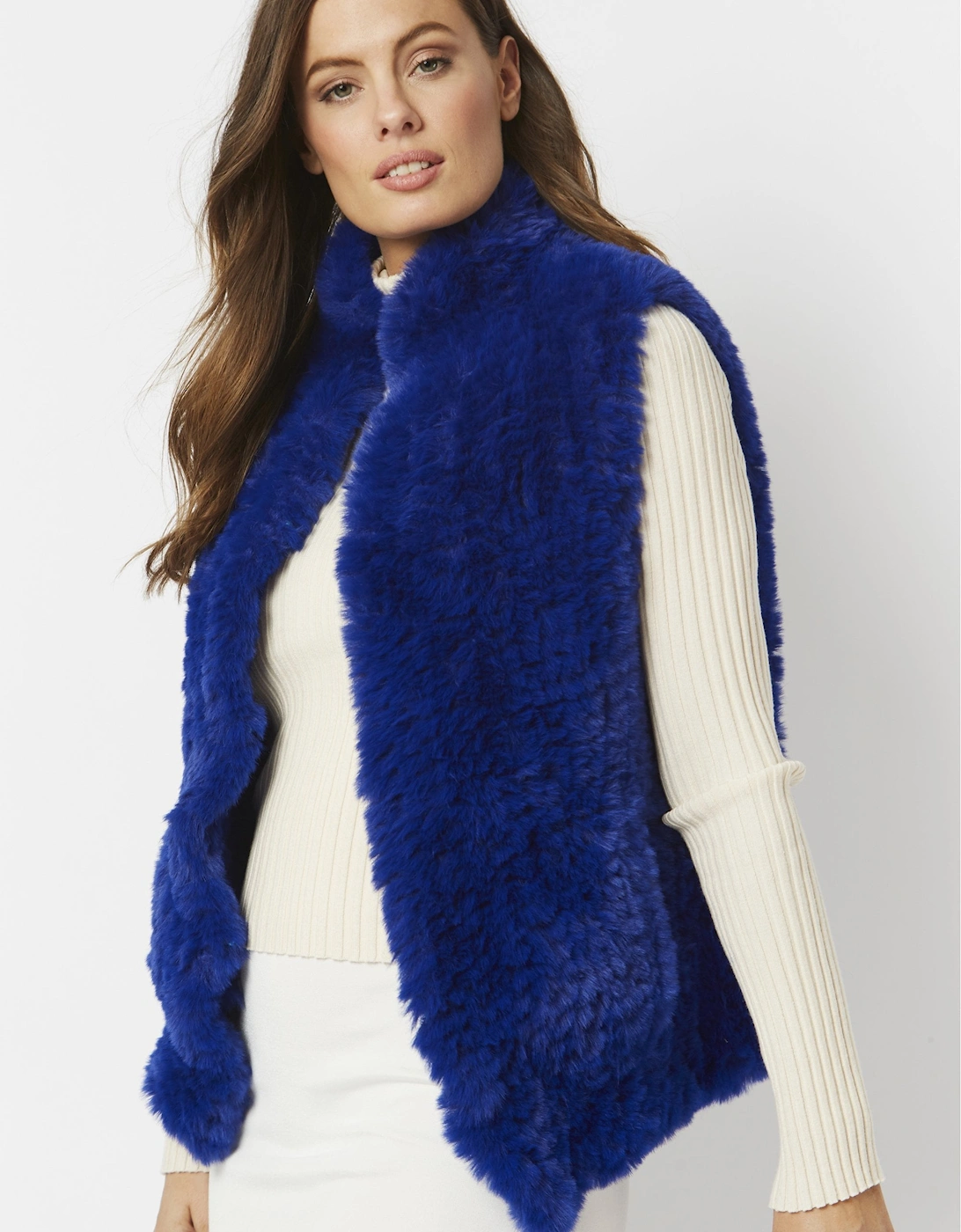 Blue Hand Knitted Faux Fur Gilet