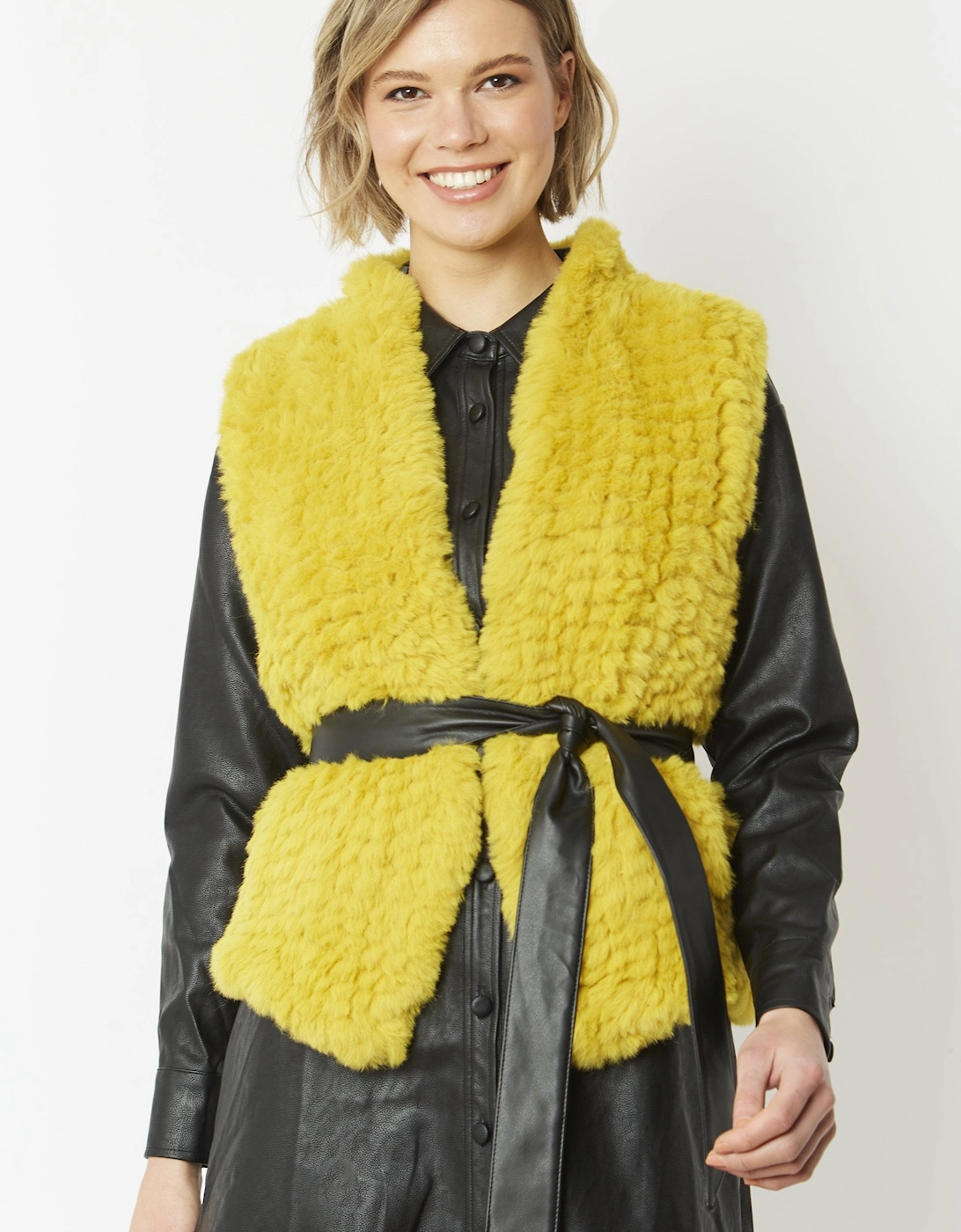 Yellow Hand Knitted Faux Fur Gilet, 10 of 9