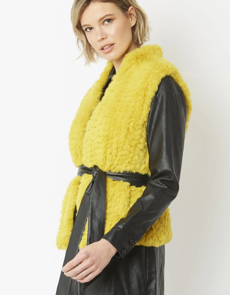 Yellow Hand Knitted Faux Fur Gilet