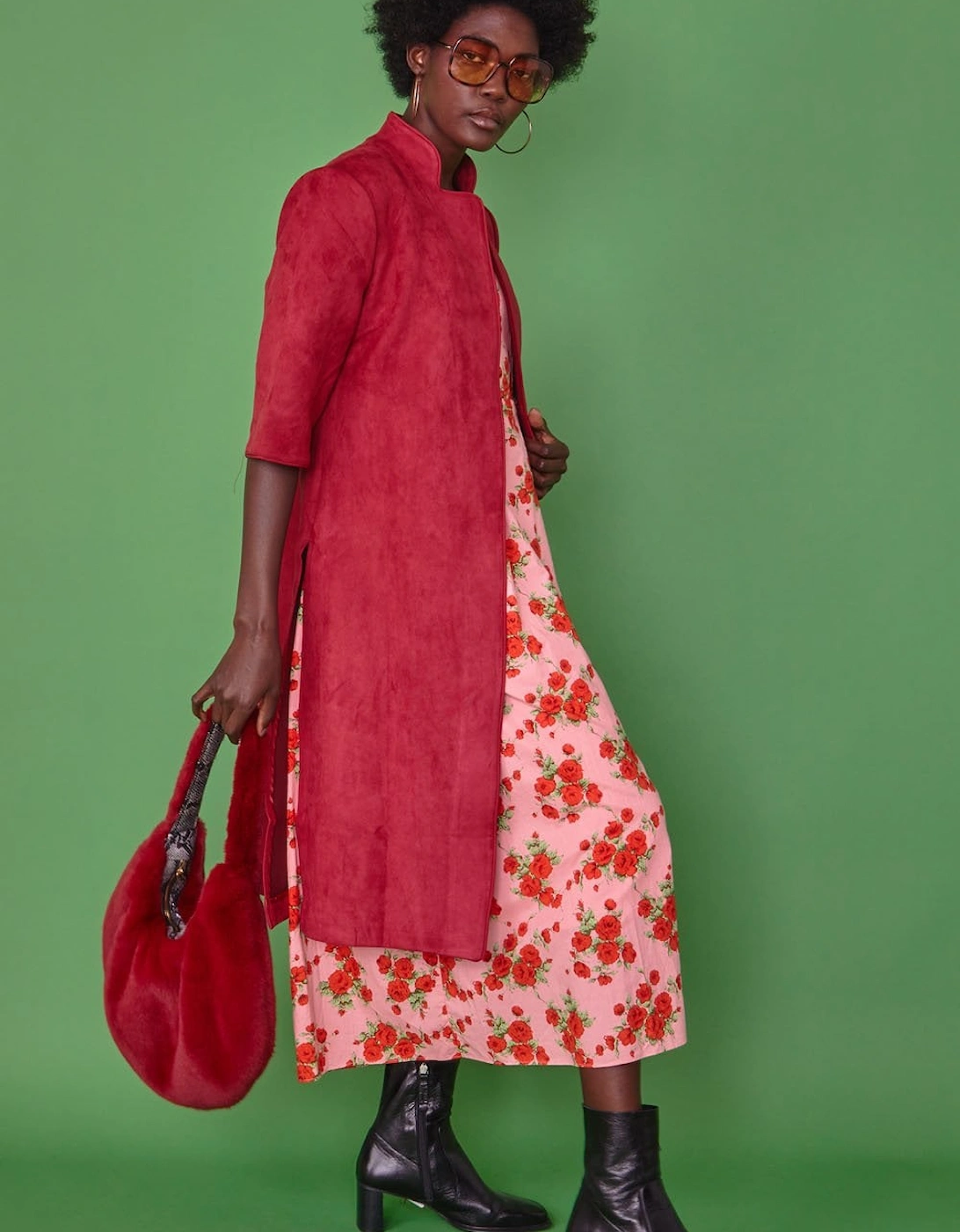 Red Faux Suede Coat