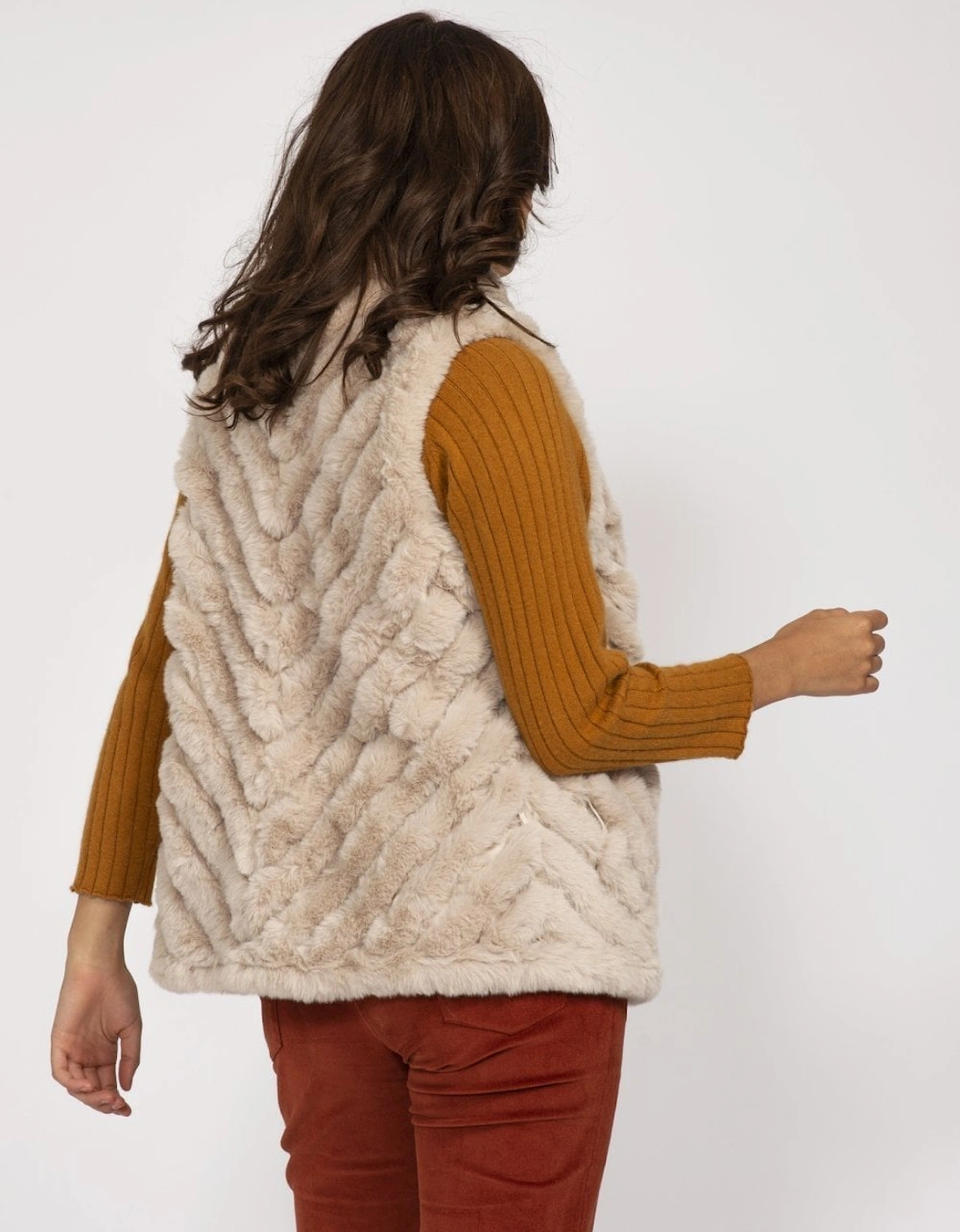 Cream Faux Fur Faux Suede Diagonal Stripe Gilet