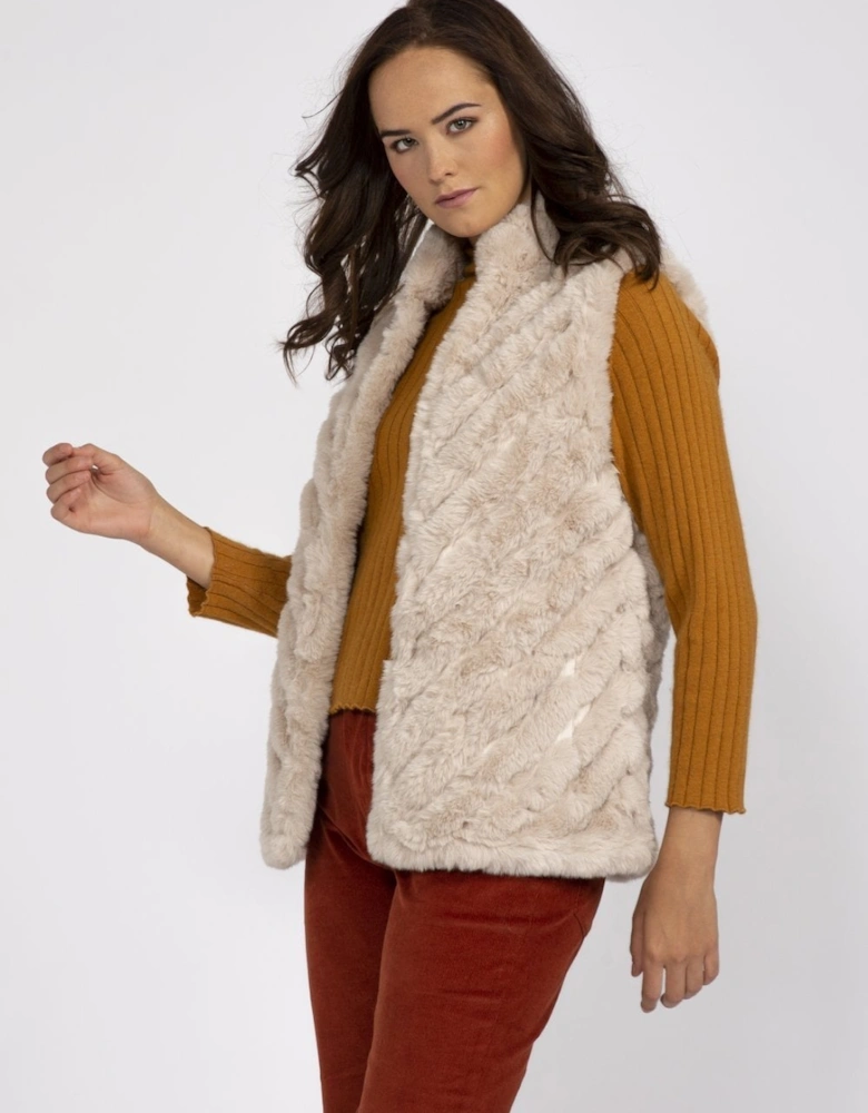 Cream Faux Fur Faux Suede Diagonal Stripe Gilet