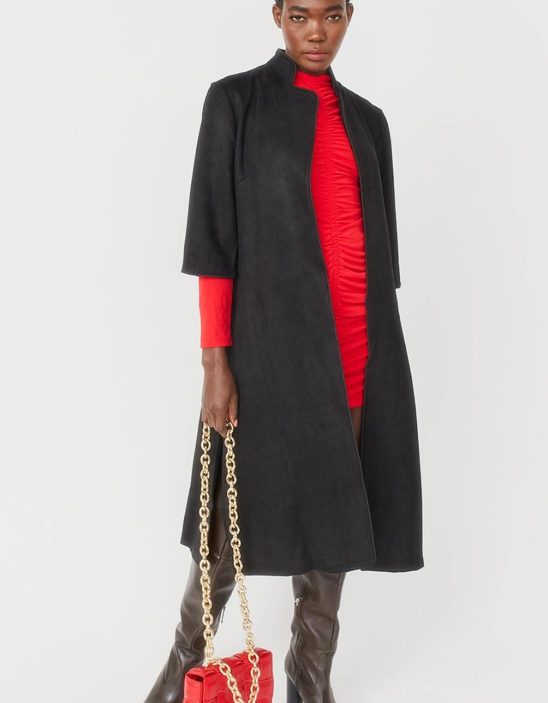 Black Faux Suede Coat