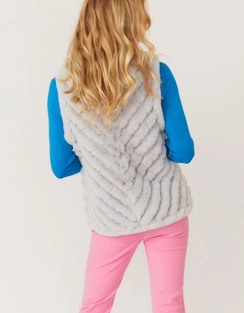 Grey Faux Fur Faux Suede Diagonal Stripe Gilet