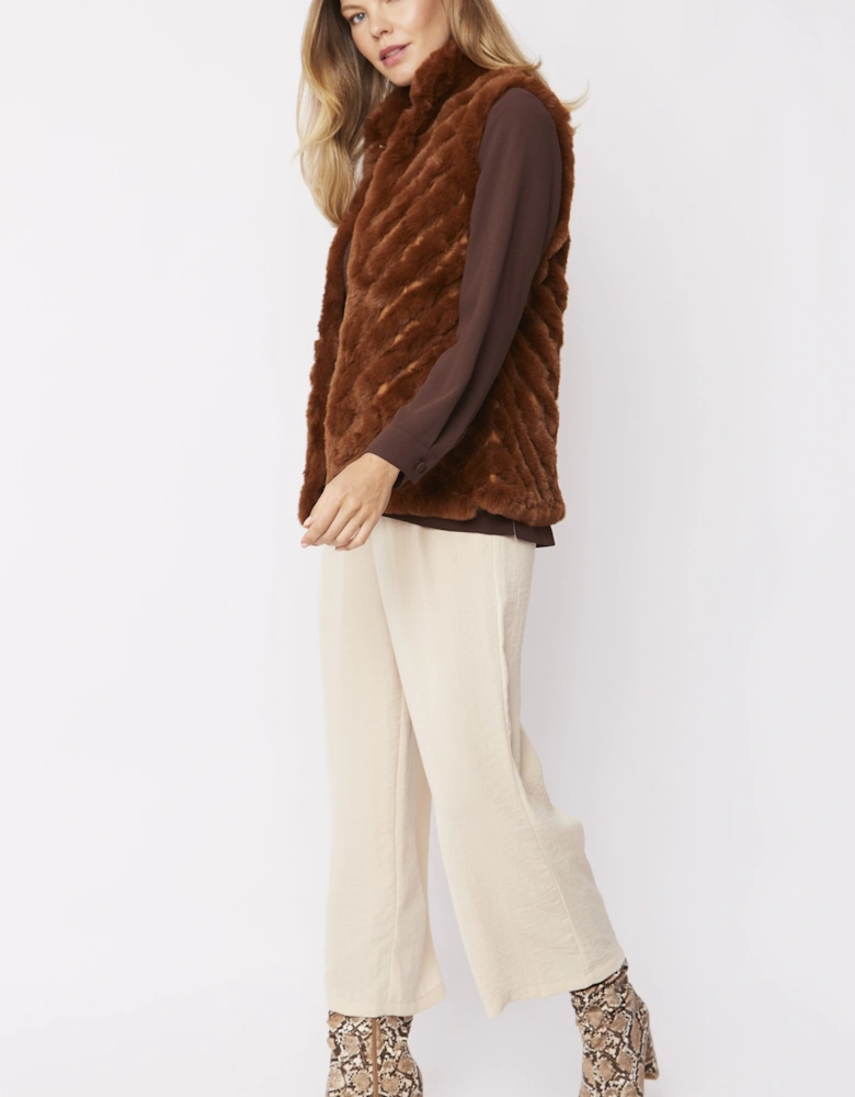 Mocha Faux Fur Faux Suede Diagonal Stripe Gilet