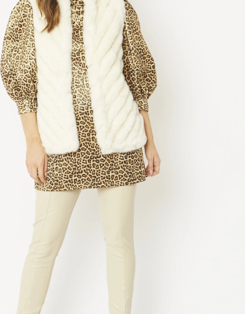 White Faux Fur Faux Suede Diagonal Stripe Gilet