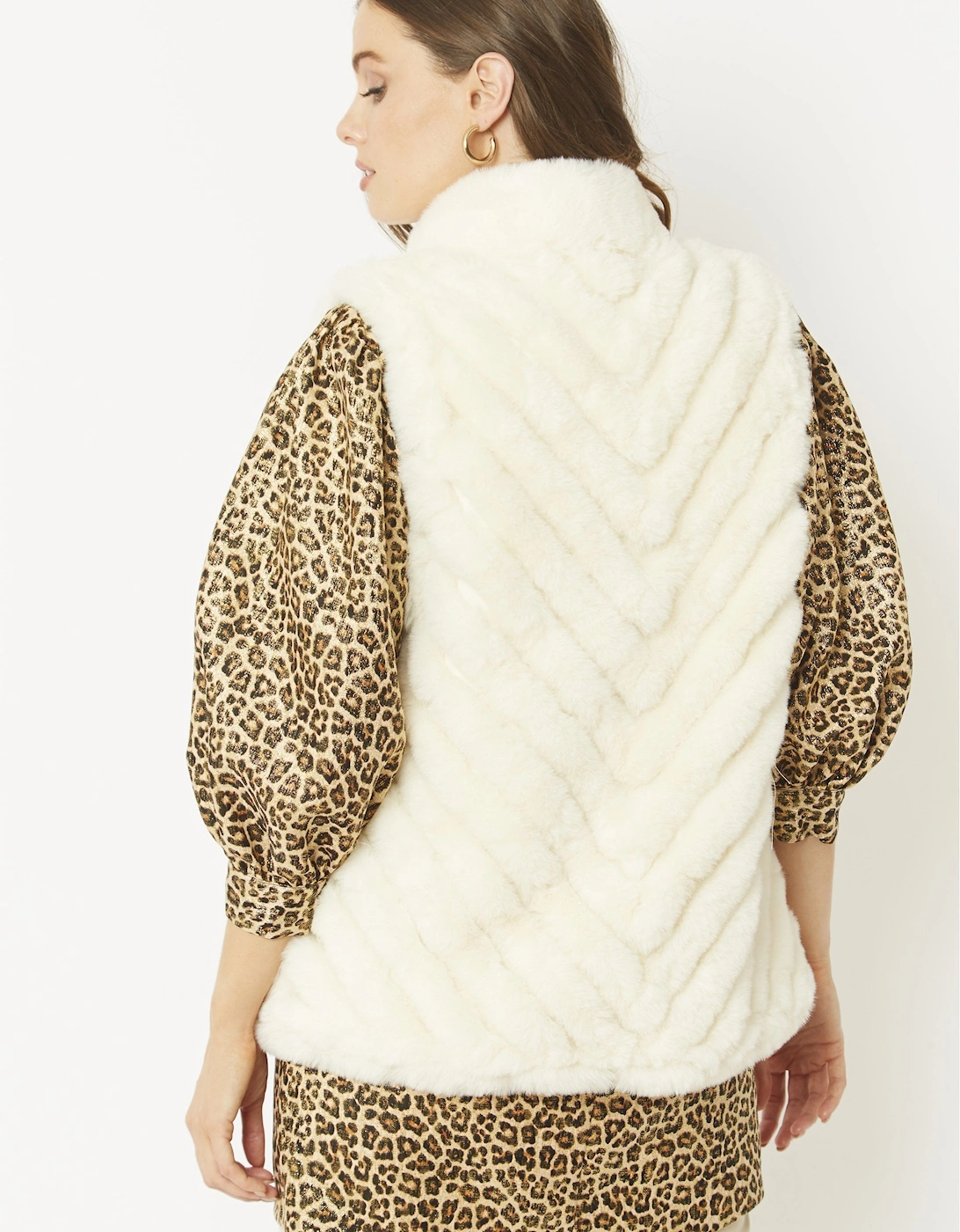 White Faux Fur Faux Suede Diagonal Stripe Gilet