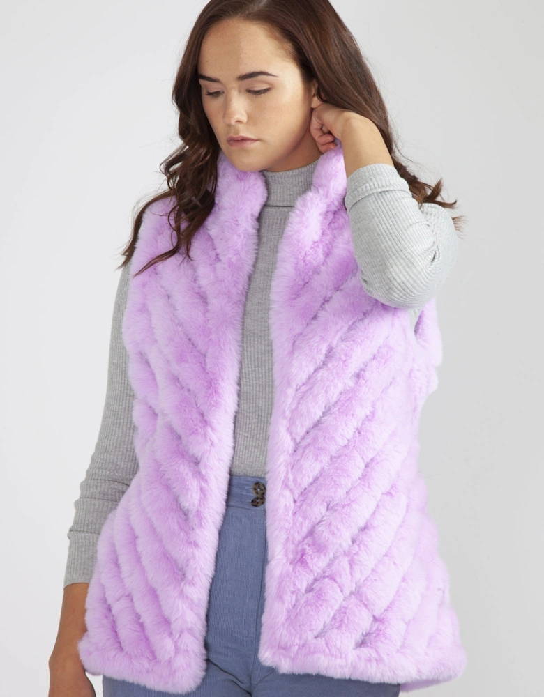 Purple Faux Fur Faux Suede Diagonal Stripe Gilet