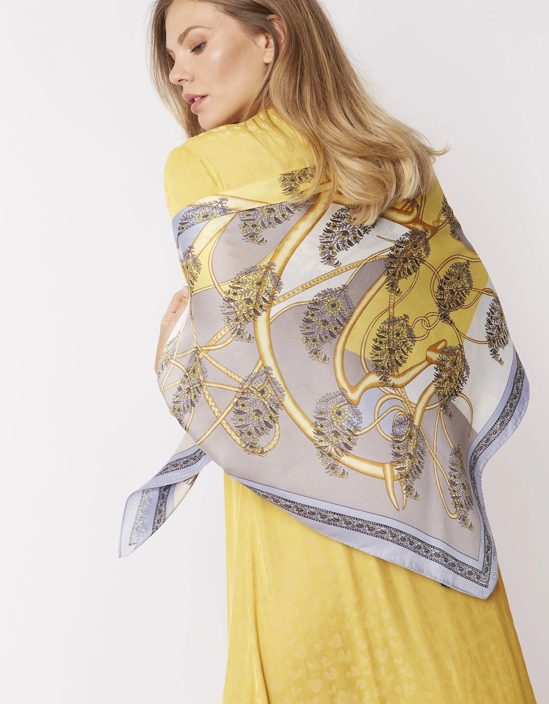 Yellow Floral Paisley Silk Blend Scarf