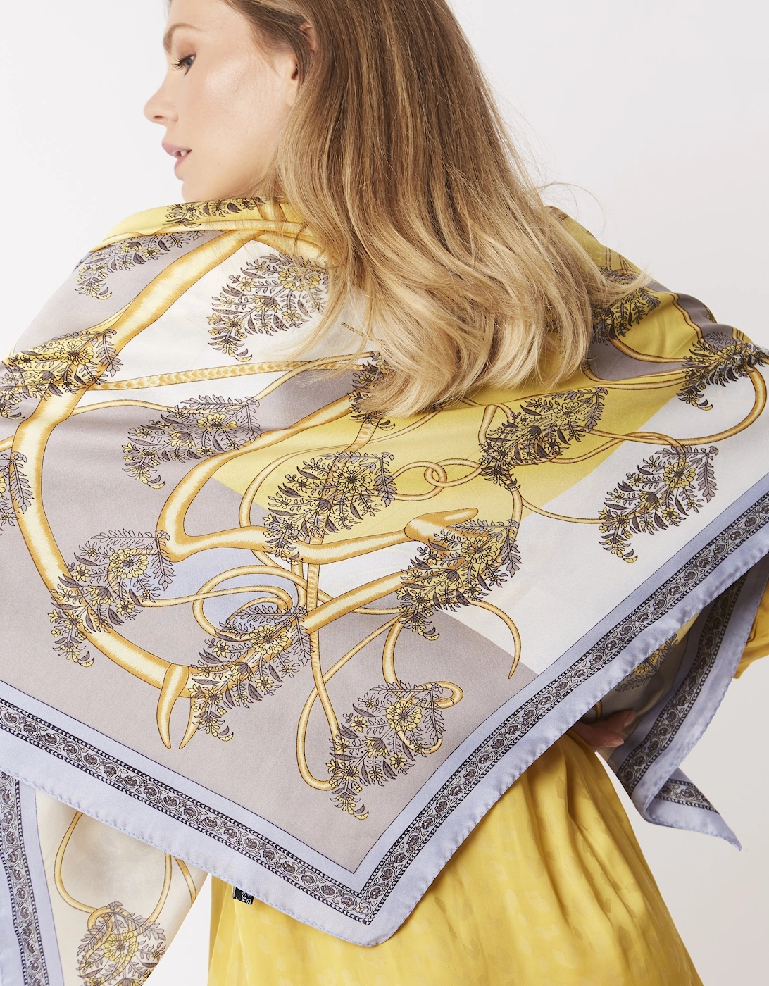 Yellow Floral Paisley Silk Blend Scarf