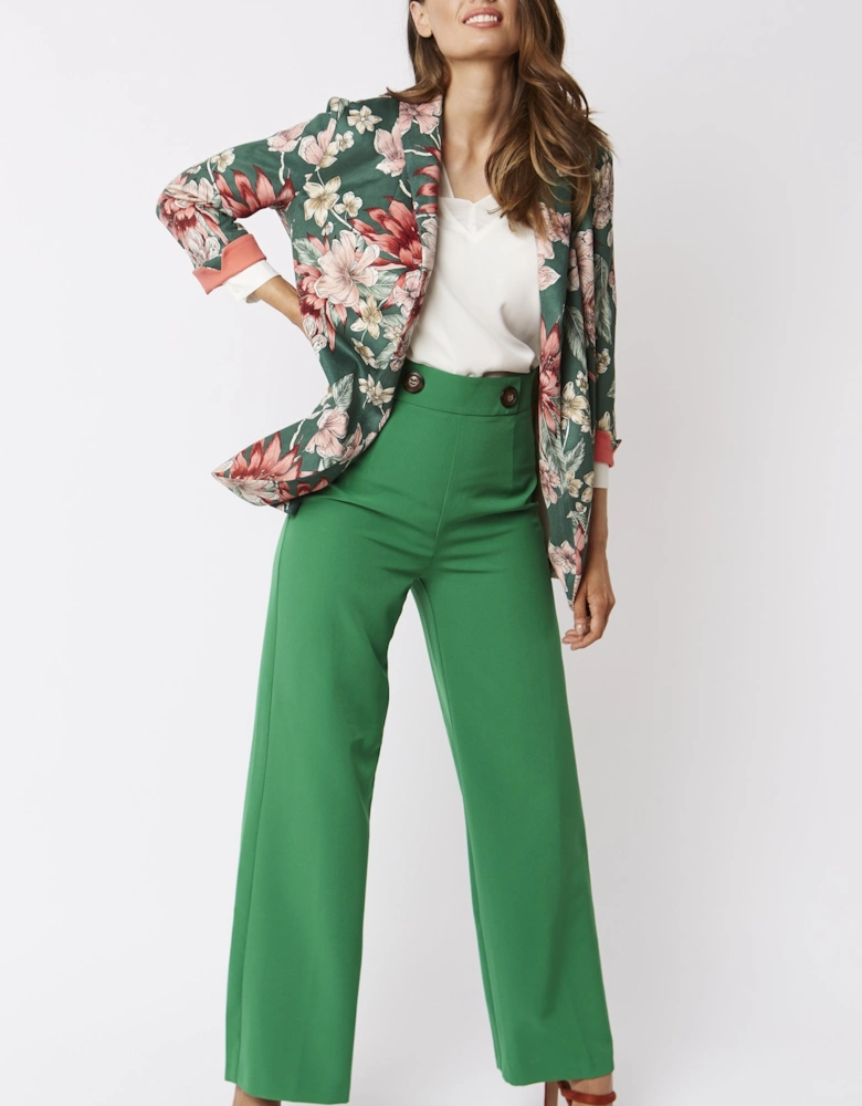 Green Faux Suede Floral Print Blazer Jacket