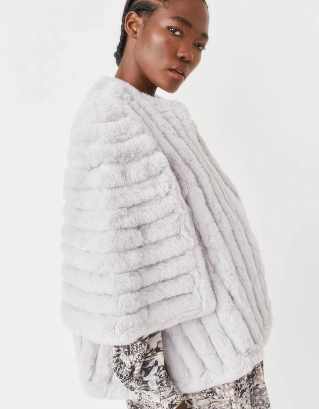 Grey Faux Fur Striped Coat