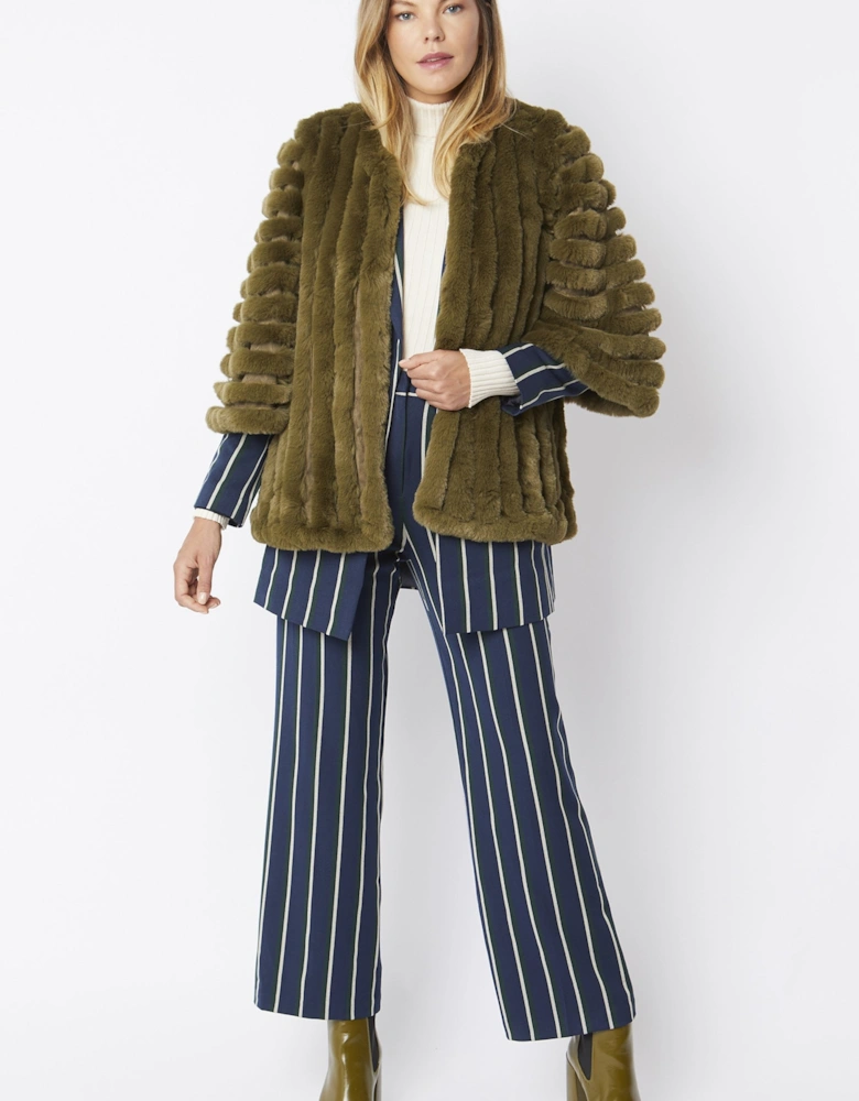 Khaki Faux Fur Striped Coat