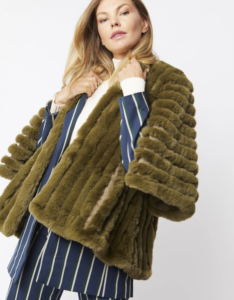 Khaki Faux Fur Striped Coat