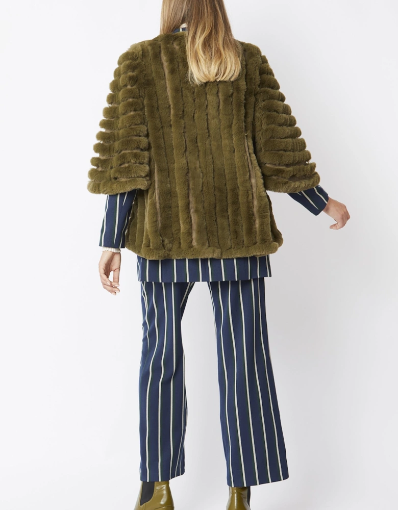 Khaki Faux Fur Striped Coat