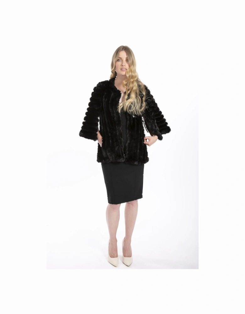 Black Faux Fur Striped Coat