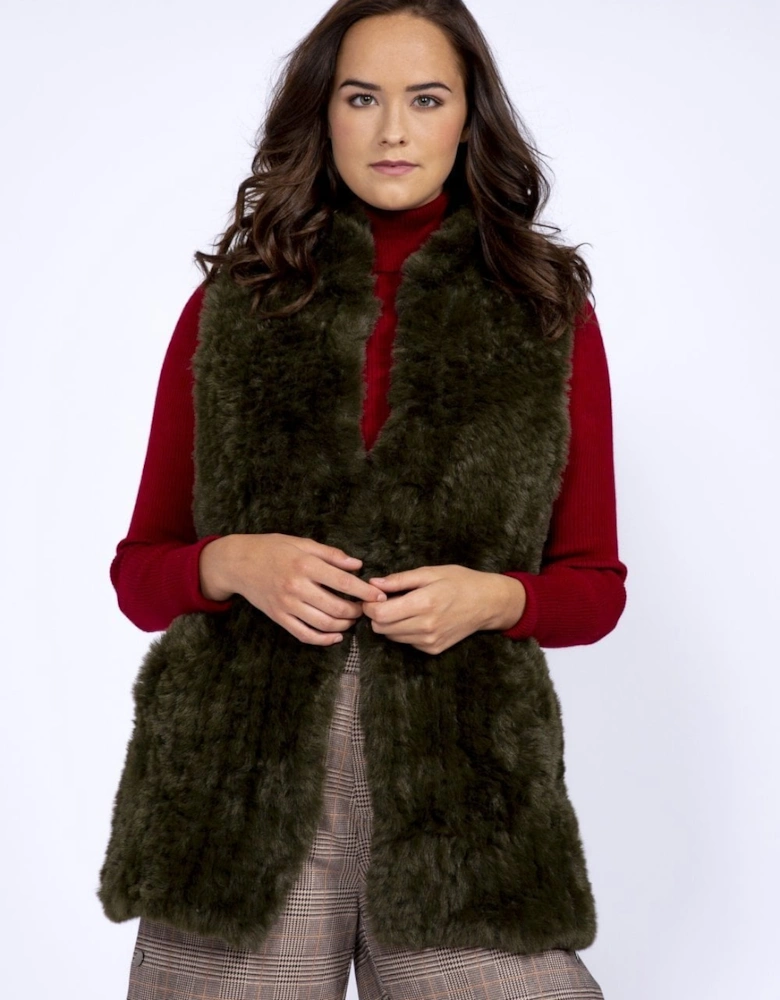 Green Hand Knitted Faux Fur Gilet
