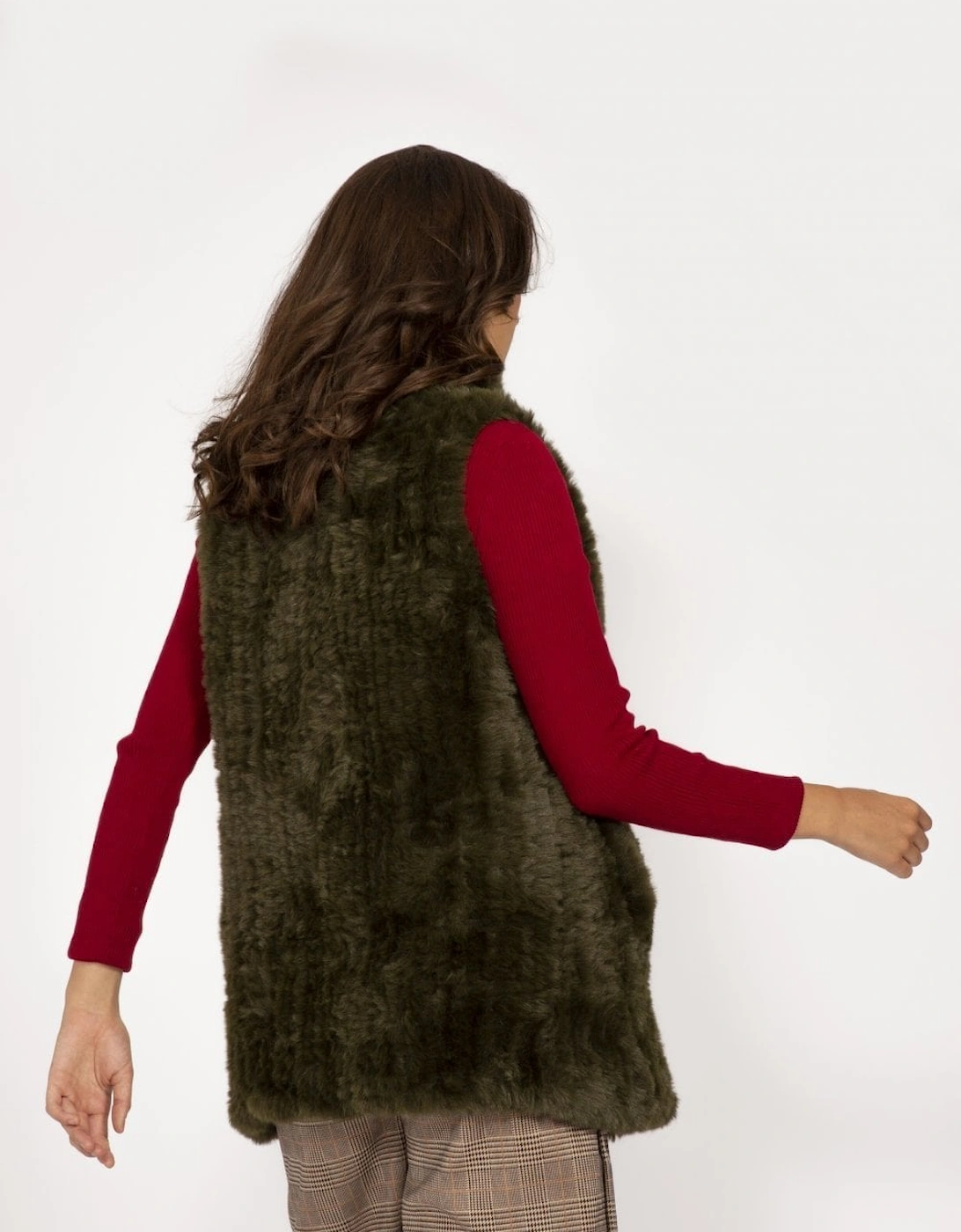 Green Hand Knitted Faux Fur Gilet