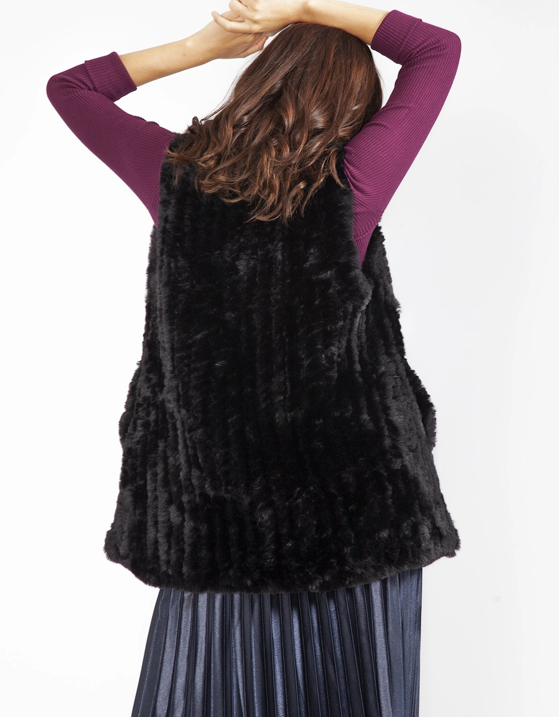 Black Hand Knitted Faux Fur Gilet