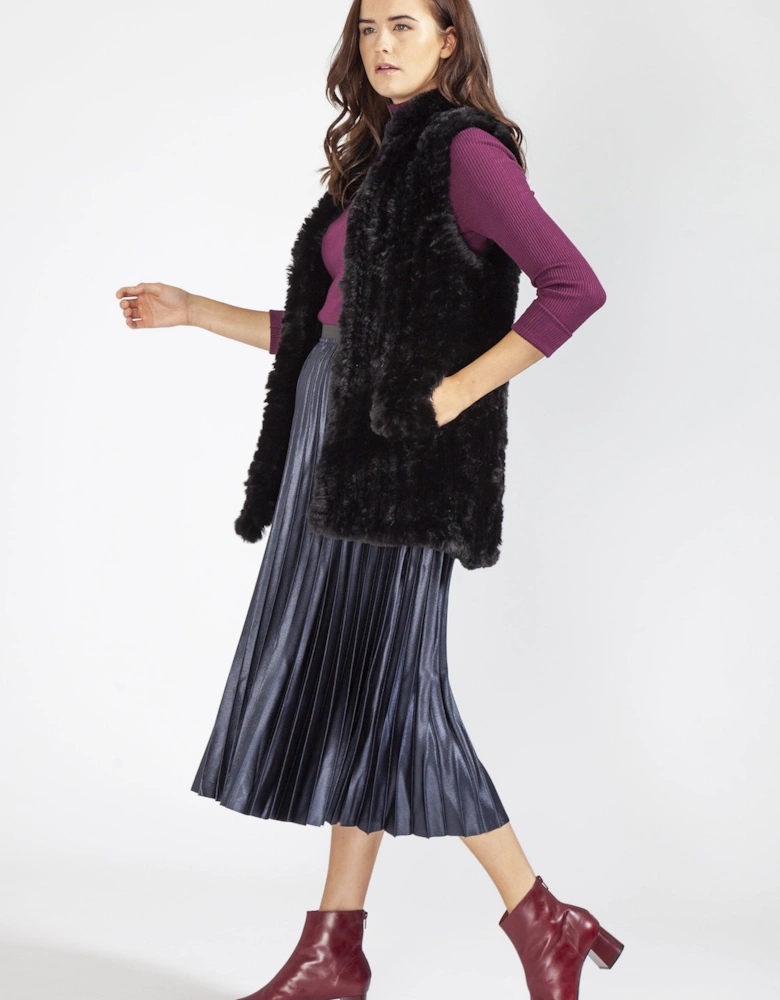 Black Hand Knitted Faux Fur Gilet