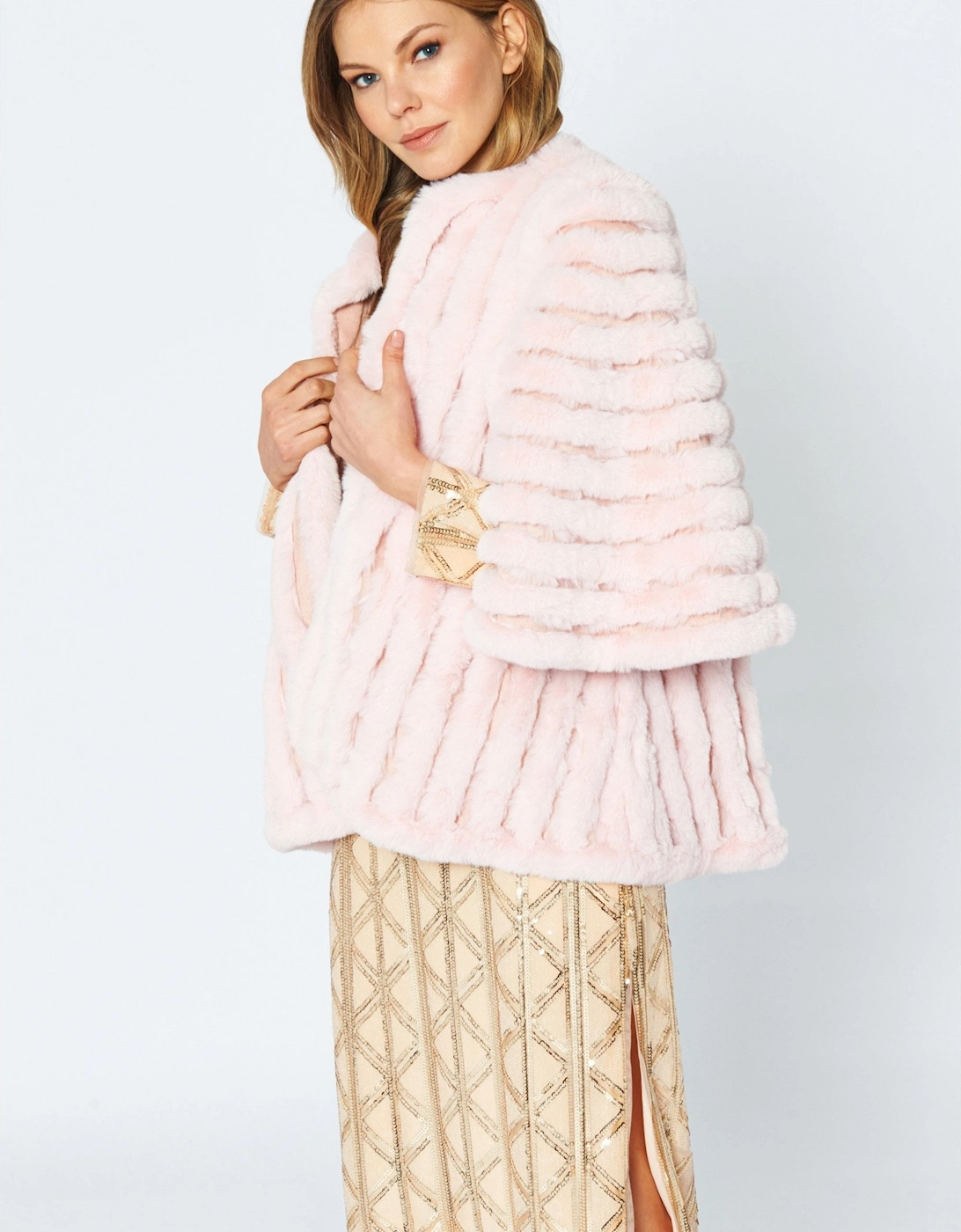 Pink Faux Fur Striped Coat, 4 of 3