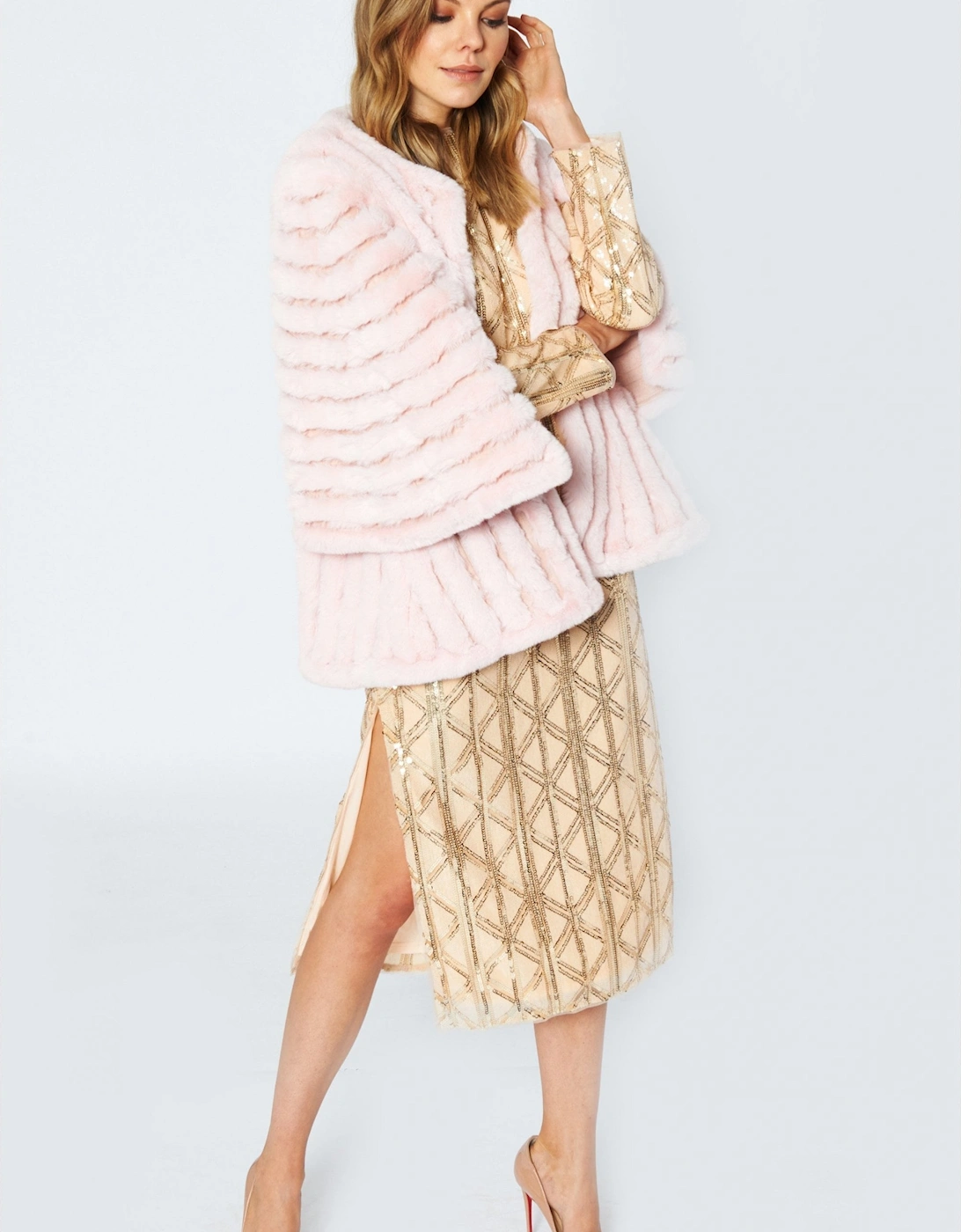Pink Faux Fur Striped Coat