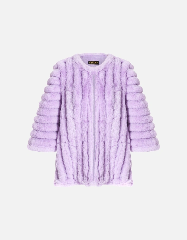 Purple Faux Fur Striped Coat